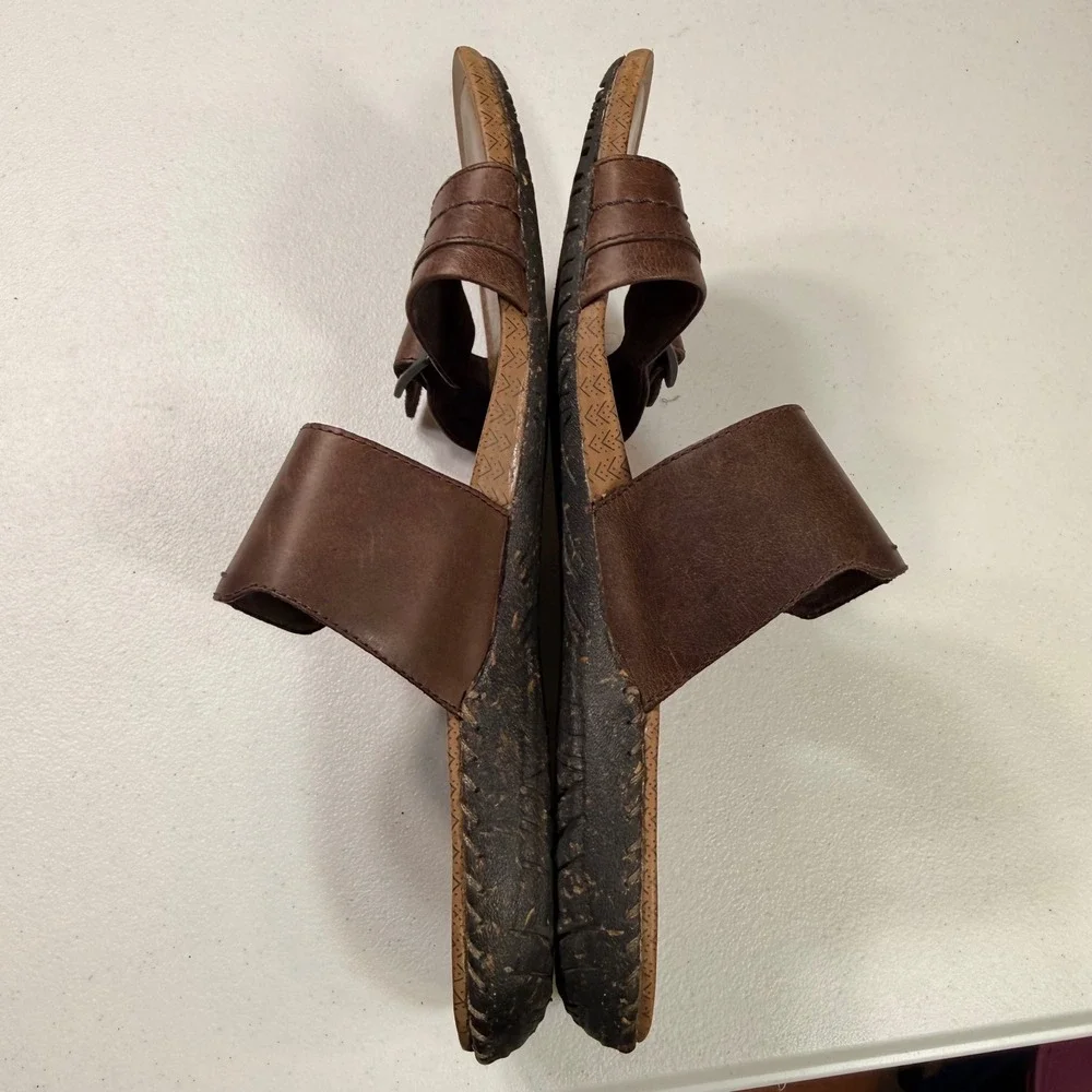 Merrell Dark Brown Leather Double-Strap Slide Sandals